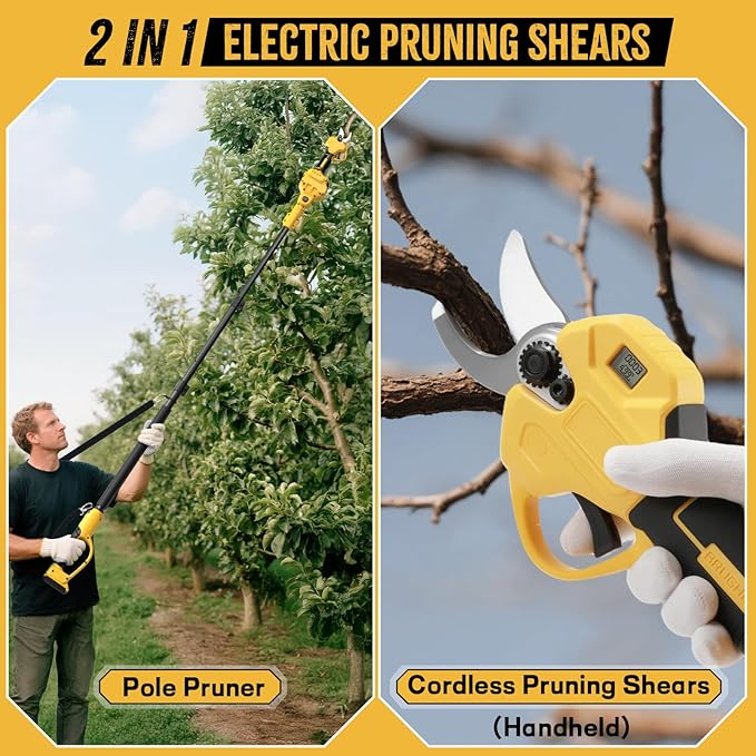 2 IN 1 Electric Pruning Shears Cordless with Pole for Dewalt 20V MAX Battery, 1.2" Cutting Diameter, 14Ft Reach, Brushless Motor Branch Cutter - for Gardening & Tree Trimming (No Battery)