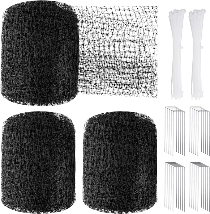 NONMON Bird Netting 5 x 100 FT Heavy Duty Garden Netting Deer Fence Netting Pest Barrier for Protect Fruit Trees, Plants and Vegetables Against Birds, Deer, Squirrels, Black - 2 Pack
