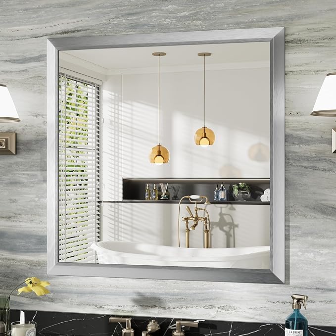 36x36 Inch Brushed Silver Bathroom Mirror