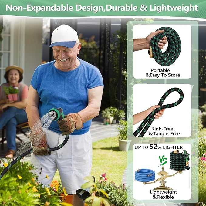 50 FT Non-Expanding Garden Hose, 2026 New Upgrated Non-Expandable Garden Water Hose - Ultra-Light & Flexible Burst-Resistant, Kink-Free Garden Hoses, All-Weather Use for Lawns, Gardens,Outdoor