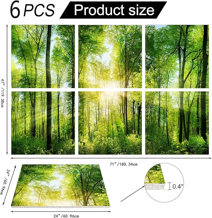 YPY Sound Proofing Panels for Walls Morning sunrise forest green trees: 6 Pack