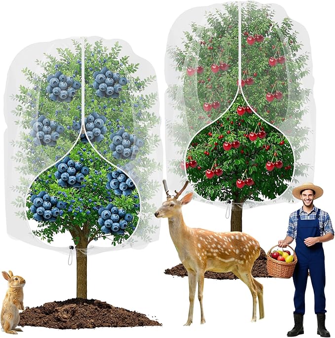 2 Pack Large Fruit Trees Netting 8ftx10ft with Zipper&Drawstring Garden Birds Net Mesh Insect Netting Plant Covers Protection Bags for Blueberry Bushes Shrubs Vegetables Flowers Herbs