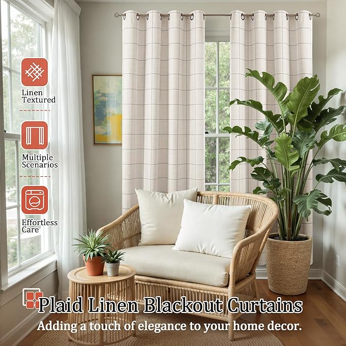 Lajode Grey Linen Blackout Curtains