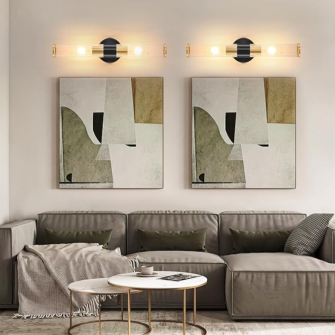 Black Gold Battery Operated Wall Sconces Set of 2, Rechargeable Wall Lights