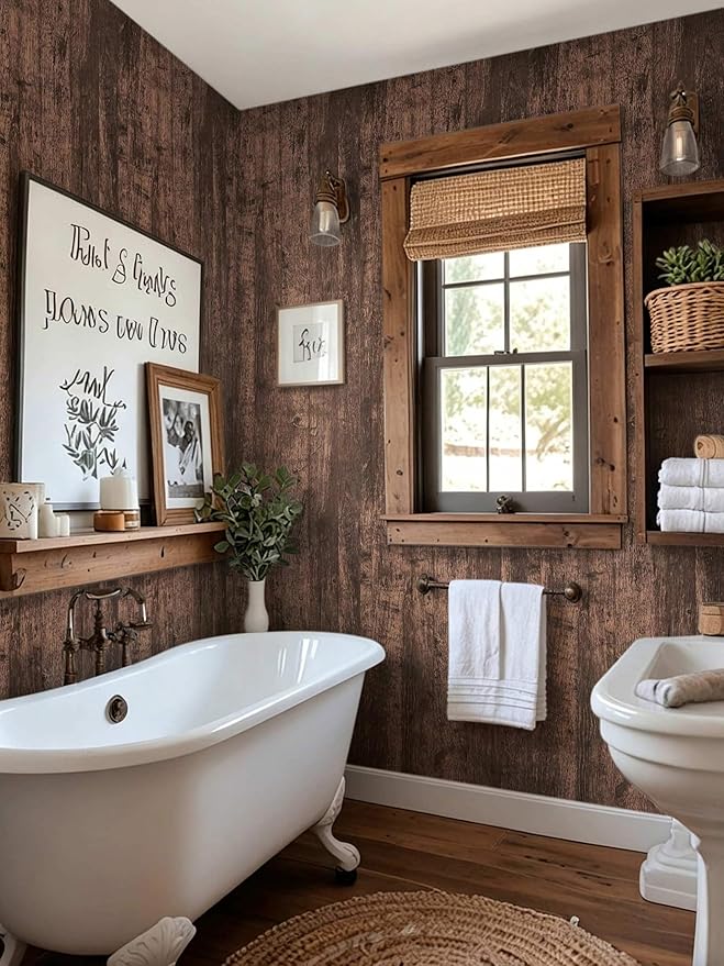 Dimoon Wood Wallpaper Brown Dark Wood Contact Paper Brown Wood Plank Wood Peel