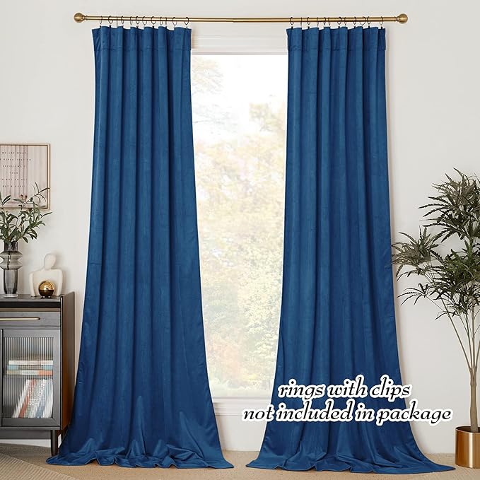 NICETOWN Blue Velvet Curtain Panels 84 inch Long, Luxury Rod Pocket Window