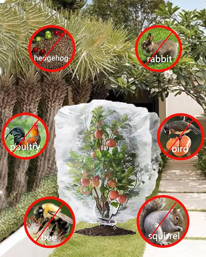 2 Pack Large Fruit Tree Netting with Zipper & Drawstring, 10 x 10 Ft Reusable Blueberry Bush Netting Cover, Durable Bird Netting for Trees, Bushes, Flowers