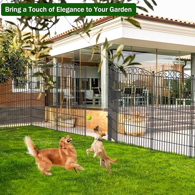 10 Panel No Dig Decorative Garden Fence with Gate - 48in H x 22.6 ft L,Dog Fence Outdoor for Yard,Tall Animal Barrier for Dogs Rabbits, Rustproof Metal Wire Panels for Yard,Patio, Flower Bed