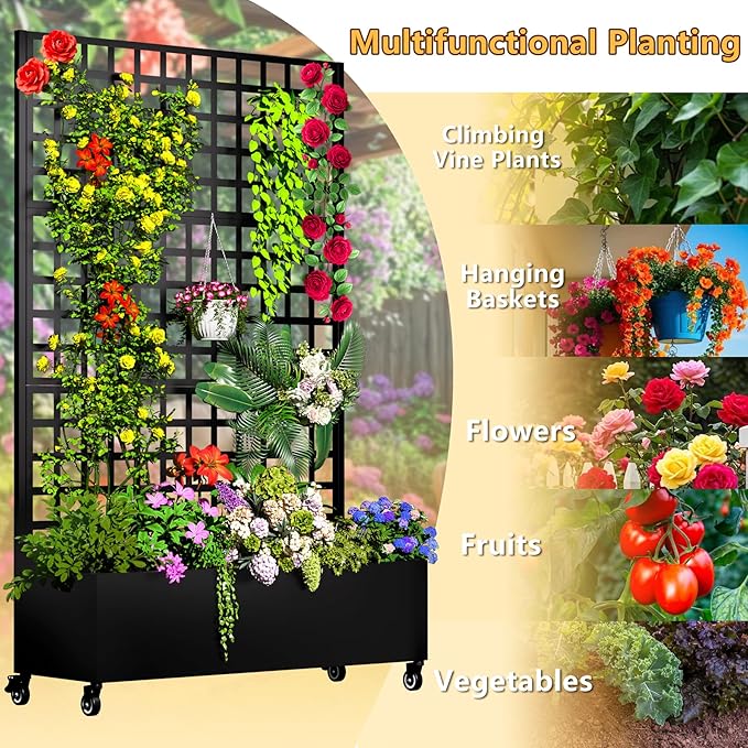 MTART Metal Planter Box with Trellis, 72.1"x47.2"x16" Galvanized Raised Garden