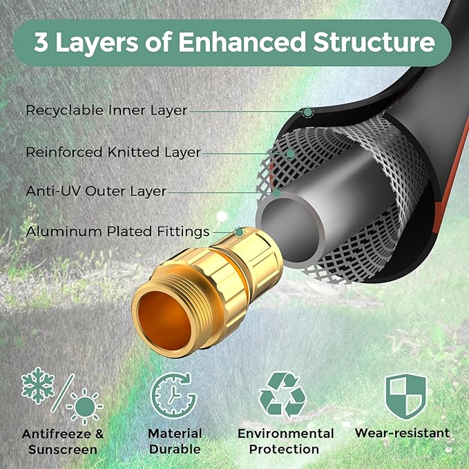 Giraffe Tools Garden Hose 5/8" Custom Length, No Kink, Flexible, Leakproof Water Hose, 600 Burst PSI, 10ft Male Female Fittings,Black Orange