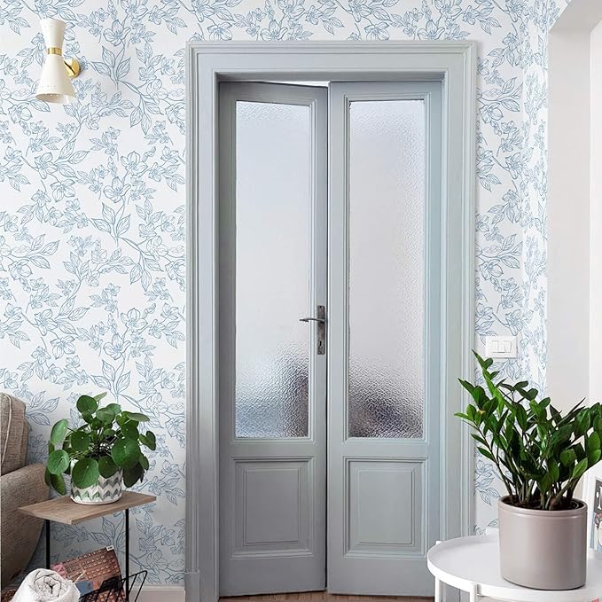 Ismoon Vintage Floral Peel and Stick Wallpaper White and Blue Wallpapaer
