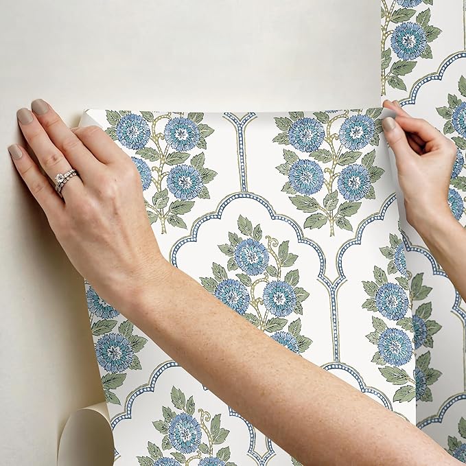 NuWallpaper x Society Social Floral Bazaar Green and Blue Peel and Stick