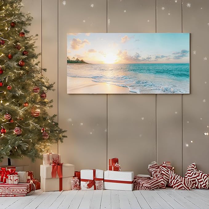 Goldfoilart Ocean Beach Sunset Canvas Wall Art