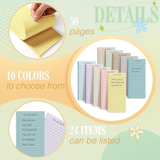 Censen 10 Pack 500 Sheets To Do List Notes Daily Checklist Notepads with 50 Sheets Each Undated Color Memo Pad Block Shopping List Pad Weekly Plan Notepad Organizer Planners(Morandi Color,Lined)