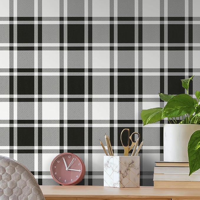 Guvana 17.7"x197" Black and White Peel and Stick Wallpaper Trellis Removable