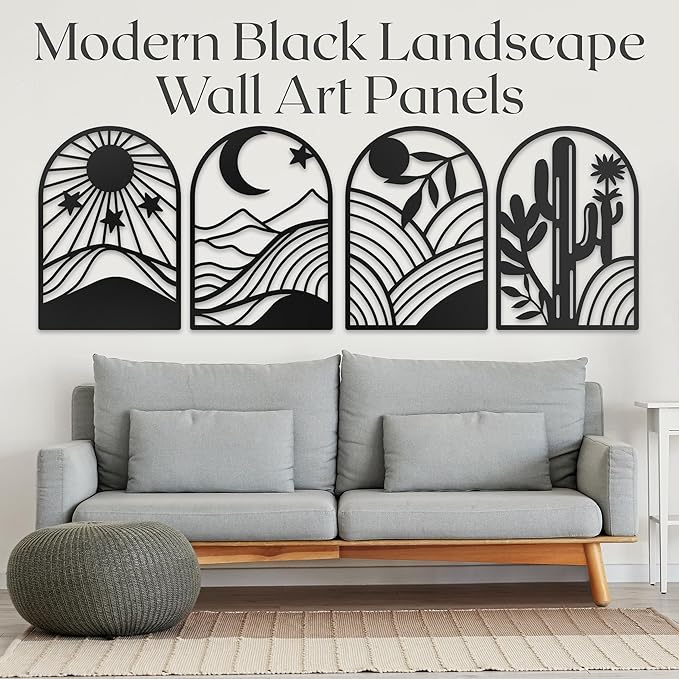 GALLERY GRACE Metal Wall Art Decor – 11" x 16", Office – Boho Minimalist Black
