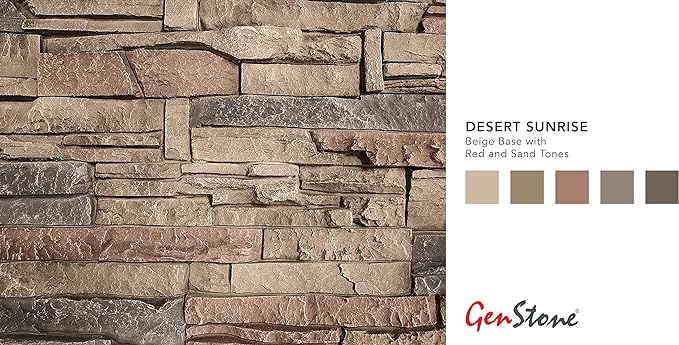 GenStone Faux Stacked Stone Sample 12" x 12" in Desert Sunrise Color