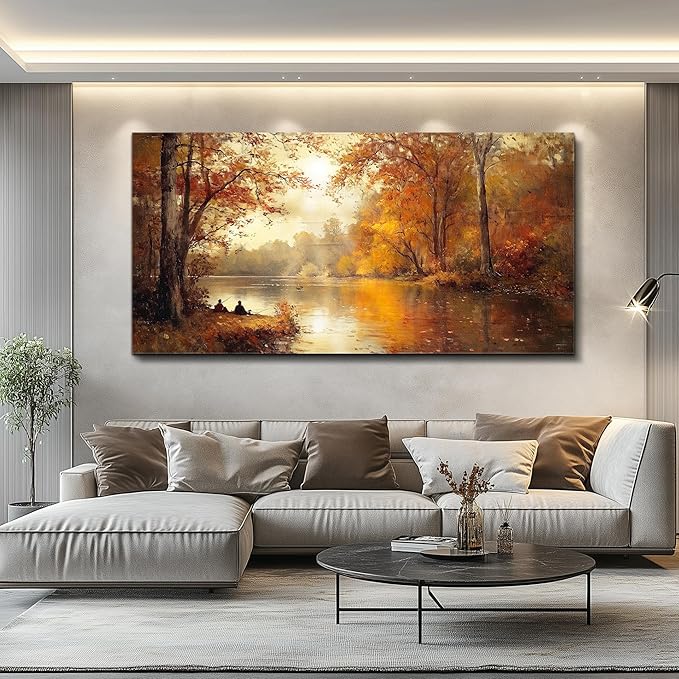 FUHAIHUA Canvas Wall Art For Living Room Large Wall Decor For Office Modern Bedroom Decorations Saffron Yellow Tree Landscape Pictures Forest Paintings Artwork Ready To Hang Home Decor 30"x60"