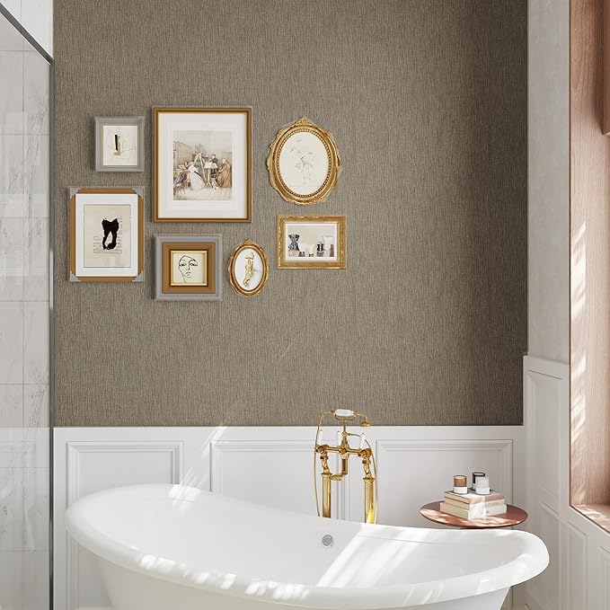 VEELIKE 15.7''x118'' Taupe Grasscloth Wallpaper Peel and Stick Textured Faux