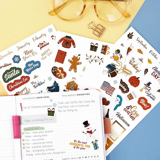 Clever Fox Seasonal Planner Stickers – 600+ Month, Holiday, Washi Tape & Seasons Stickers for Monthly Journal & Calendar – 18 Sheets (Seasonal Pack)