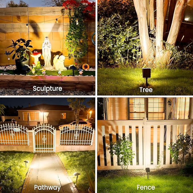 Solar Lights Outdoor Waterproof IP65,Auto On/Off, 2700K 2 Lighting Modes, Super Bright LED, Solar Powered Yard Garden Solar Spot Lights for Outside Landscape -8 Pack
