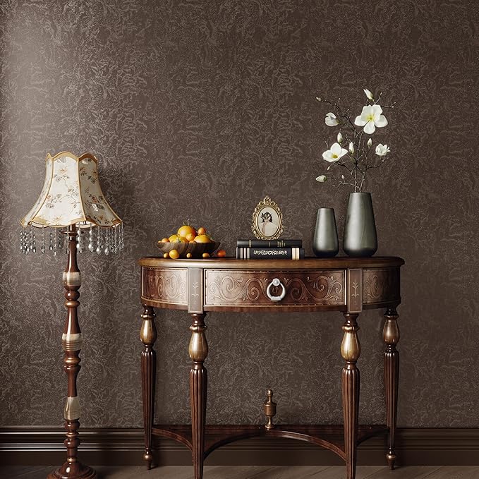 Abyssaly Brown Peel and Stick Wallpaper Vintage Embossed Floral Contact Paper