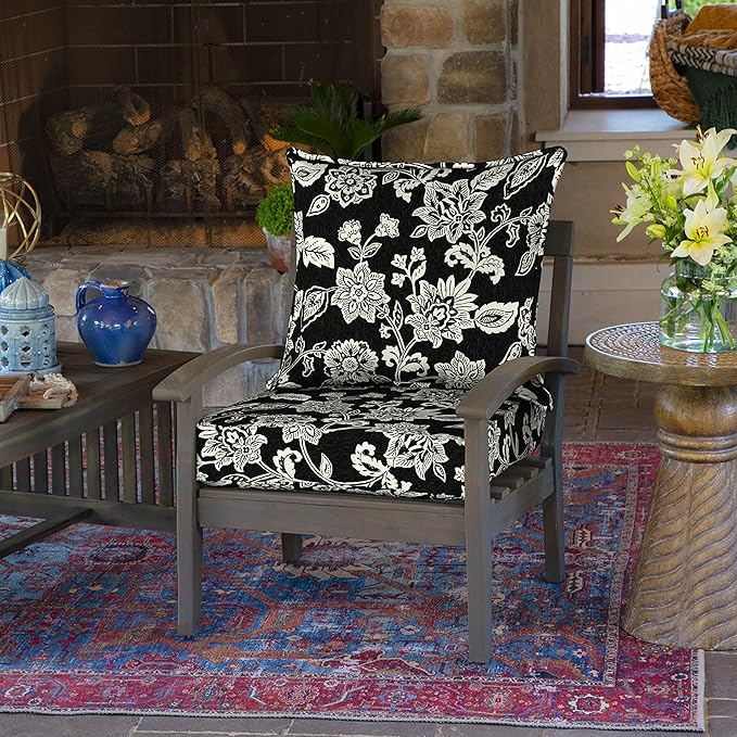 Arden Outdoor Deep Seat Cushion Set (2-Pack), 24 in x 24 in, Weather-Proof, Rain-Proof, Fade Resistant Patio Cushion for Chair, Sofa, and Couch Ashland Black Jacobean