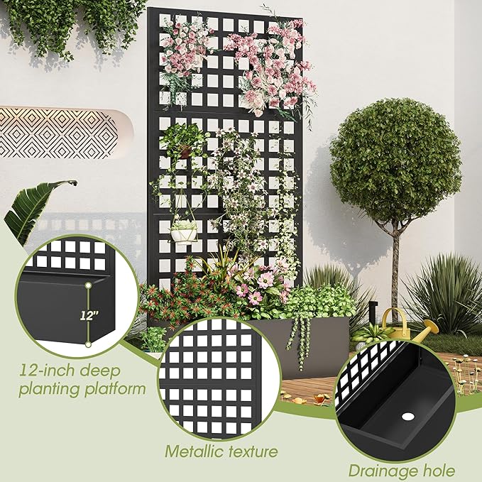 Metal Planter Box with Trellis, Planter Box Trellis with Privacy Screen and