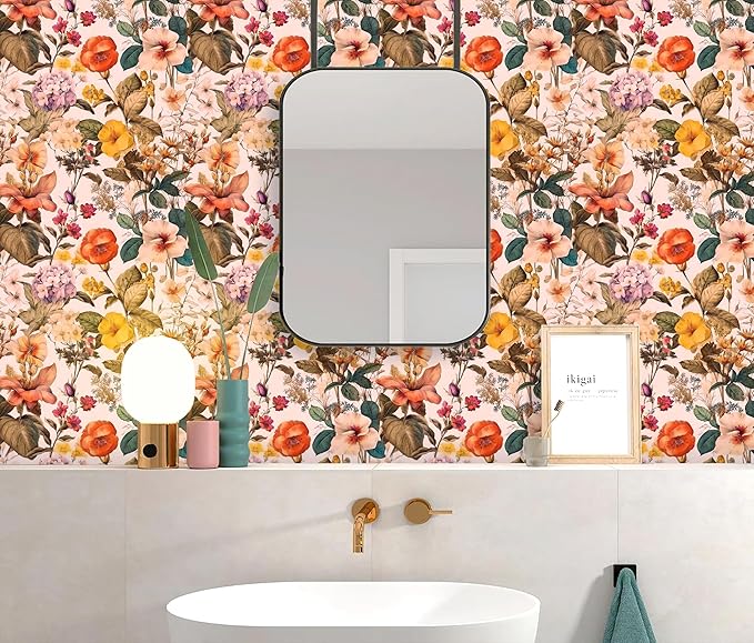 Jeweluck Floral Peel and Stick Wallpaper Vintage Floral Contact Paper Peel and