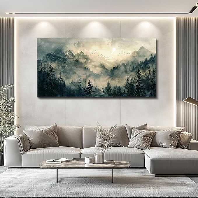FUHAIHUA Canvas Wall Art For Living Room Framed Wall Decor For Bedroom Modern Office Wall Decoration Forest Fog Landscape Paintings Farmhouse Pictures Artwork Room Aesthetic Home Decor 20x40 In