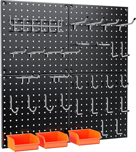 Peg Board, 4 Pack Black Peg Board Panels, 50lbs Load Capacity Each, Pegboard