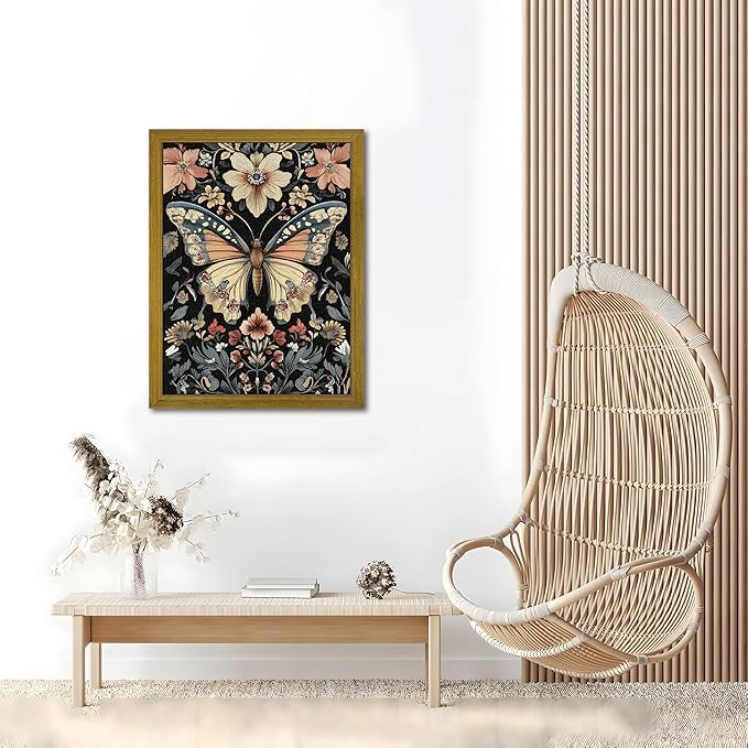 Hand Drawn Sandstone Nature Floral Wall Art, Framed Vintage 3D Textured