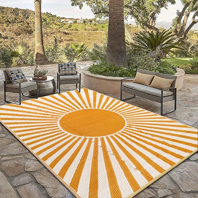 Anidaroel Outdoor Area Rug for Patio Clearance 6X9ft Waterproof, Reversible Plastic Straw Rug Outside Rug, Stain & UV Resistant RV Mat for Camping, Porch, Balcony, Pool Deck, Backyard(Orange,6âx9')