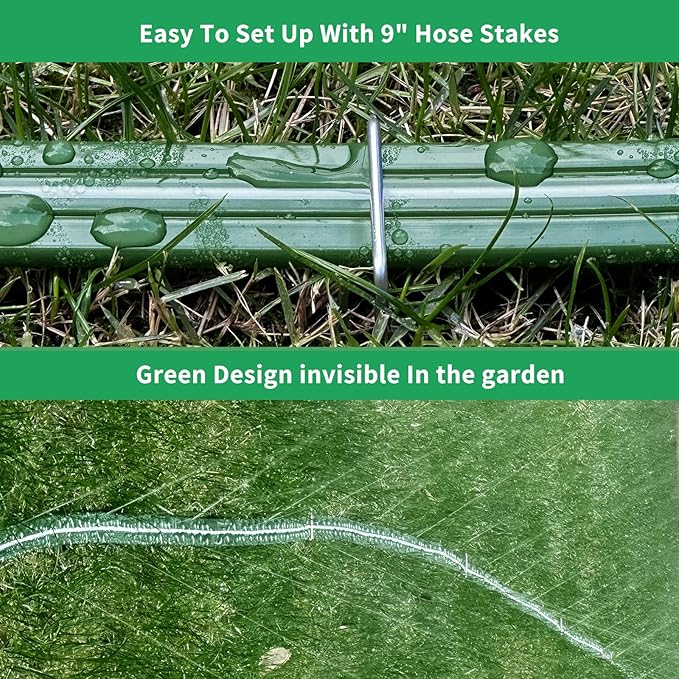 Watoo 2026 Sprinkler Hose & Soaker Hose for Yard - 150 FT Reinforced Flat Garden Hose with Holes, Heavy Duty No-Kink Lawn Irrigation Hose (Includes Stakes, High Pressure Spray)