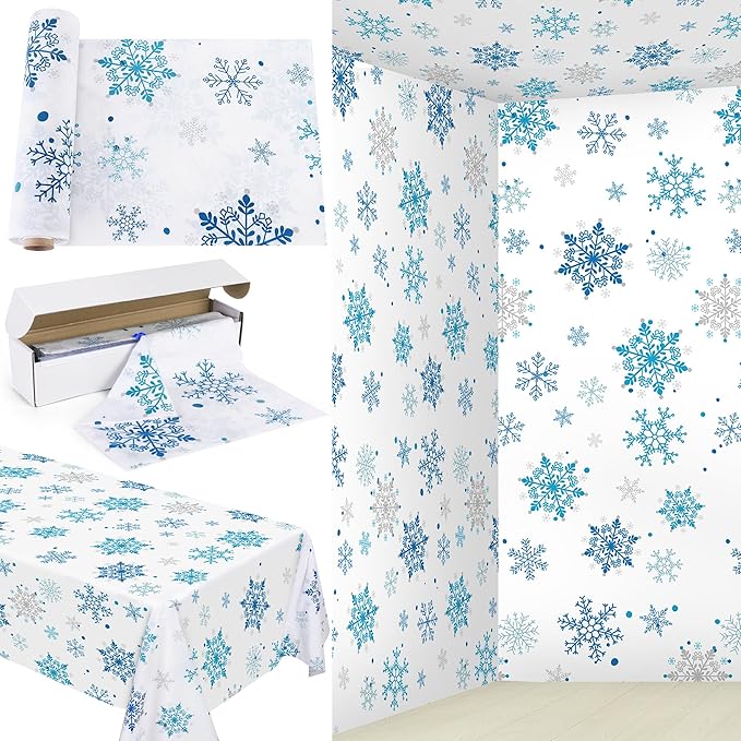 Kochorie 100 Ft x 54 Inch Christmas Snowflake Printed Tablecloth Roll