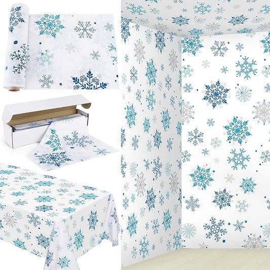 Kochorie 100 Ft x 54 Inch Christmas Snowflake Printed Tablecloth Roll