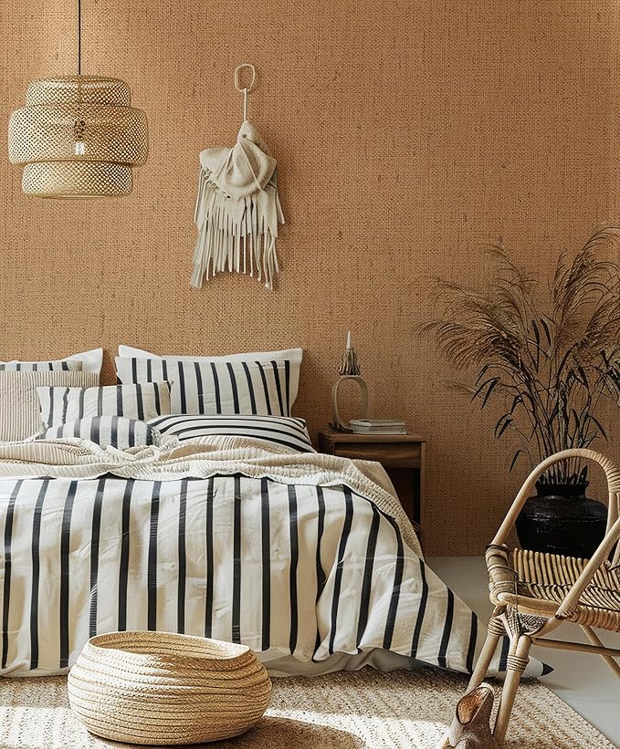 Beige Wallpaper Peel and Stick 472" Textured Beige Grasscloth Contact Paper