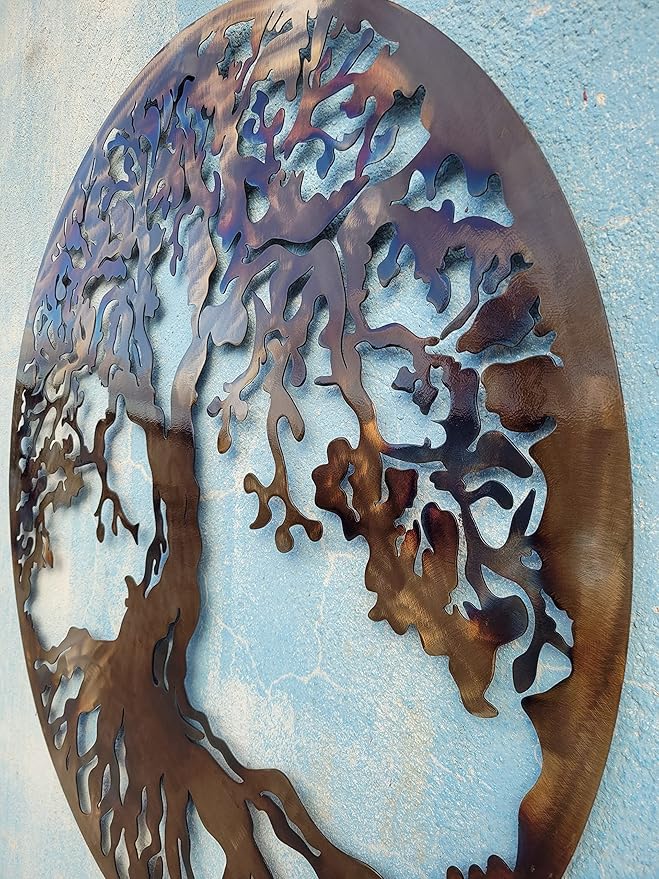 Tree Of Life Metal Art Wall Decor, 23.5 inches, Heat Colored