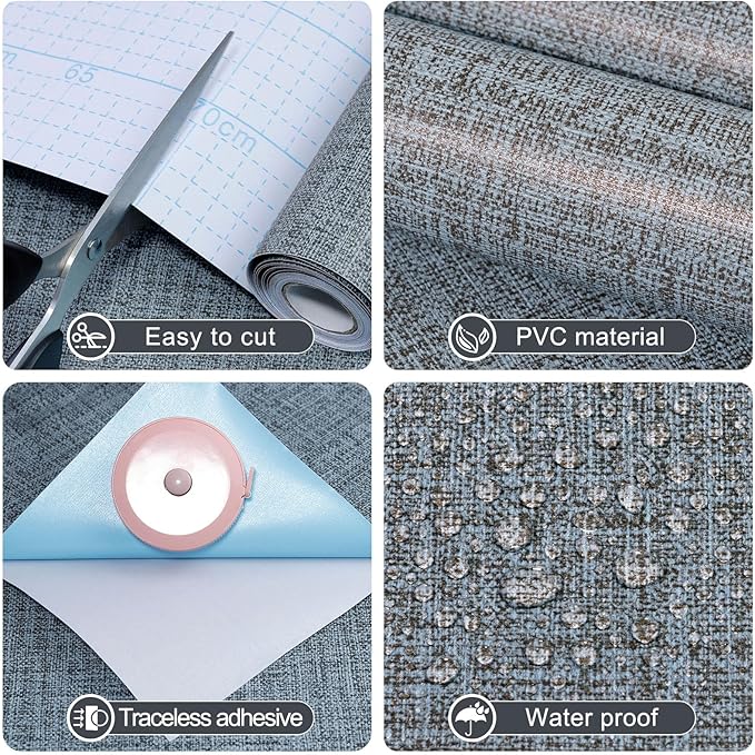 Amiya Grasscloth Wallpaper Blue Peel and Stick Faux Fabric Linen Contact Paper