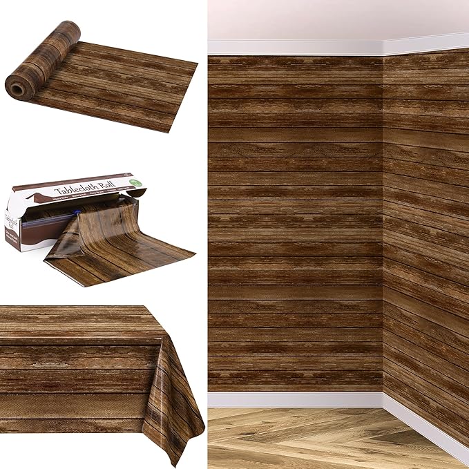Kochorie 100 Ft x 54 Inch Wood Grain Tablecloth Roll in Slide Cutter Box