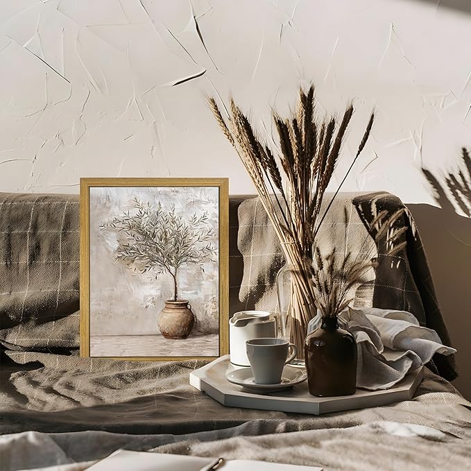 Vintage Olive Tree Canvas Wall Art, Farmhouse Aesthetic Oil Painting, Rustic