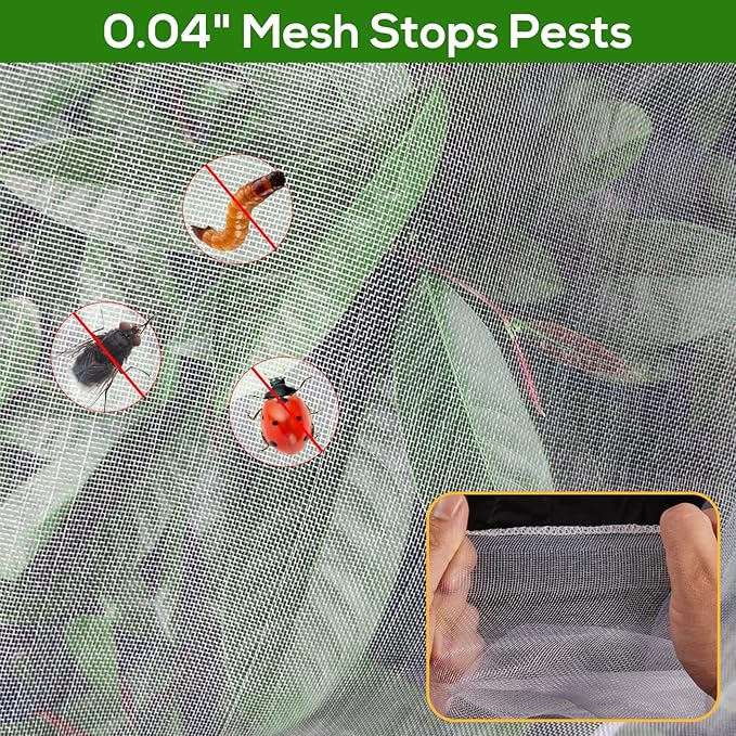 7.8 x 7.8 ft Large Fruit Tree Netting Cover with Zipper and Drawstring,Garden Insect Netting Plant Cover Transparent Bird Plant Barrier Flower Fruit Mesh Screen for Preventing Deer Squirrel Bugs