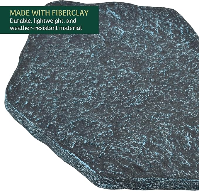 Arcadia Garden Products Set of 4, 16x17” Brushed Teal Stepping Stone Fiberclay Pavers, Outdoor Garden Natural Repeatable Pattern Pathway, Faux Stone Decorative Landscaping Walkway