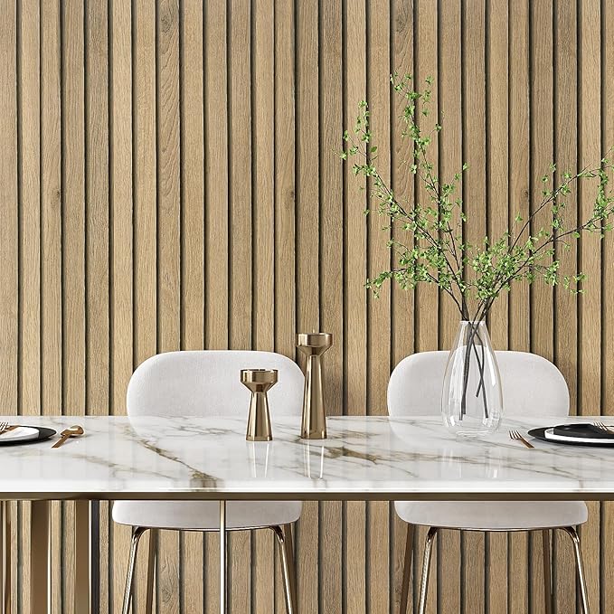 VEELIKE Slat Wood Contact Paper Wood Wallpaper Peel and Stick