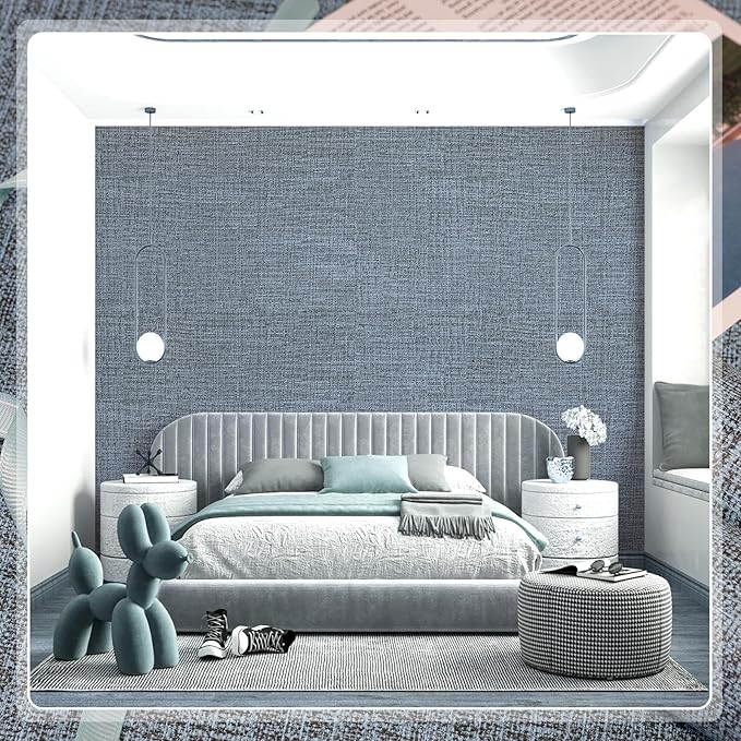 Amiya Grasscloth Wallpaper 17.3"x80" Blue Peel and Stick Faux Fabric Linen