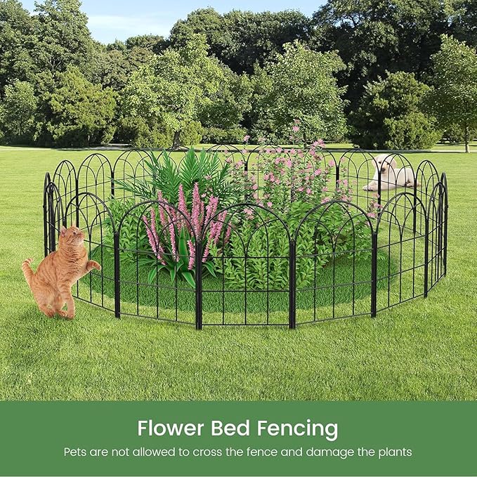 Youpehom Black Garden Fences Animal Barrier, 12.55"*16.48" Garden Border Fencing, Rustproof Metal No Dig Fence for Dogs, Outdoor Fence, Dog Fencing for Patio, Flower Bed, Farm (Medium 10 pcs)