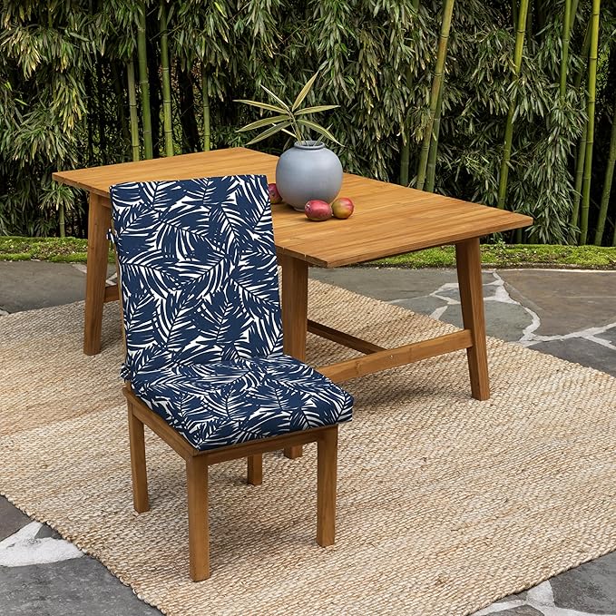 Arden 4-Pack earthFIBER Outdoor Patio Dining Chair Cushion, 20x44, Rain-Proof Seat Pad, Fade-Resistant Outdoor Cushion Navy Blue King Palm