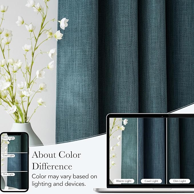NICETOWN Greyish Blue Room Darkening Rod Pocket Curtains 63 inch Length