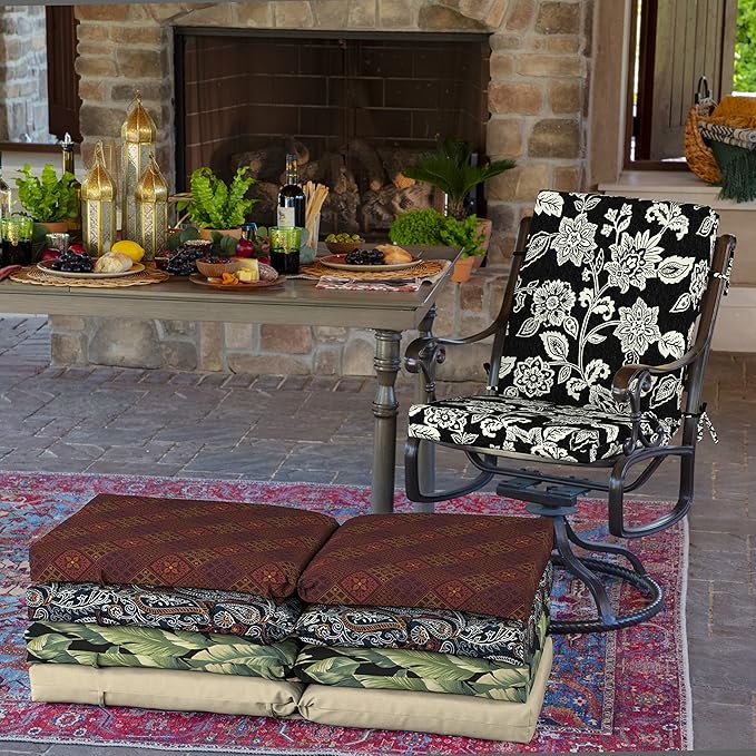 Arden Outdoor Patio Dining Chair Cushion, 20x44, Rain-Proof Seat Pad, Fade-Resistant Outdoor Cushion Ashland Black Jacobean