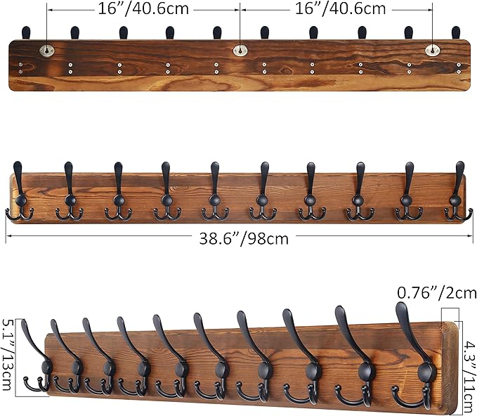 SKOLOO Rustic Large Wall Mounted Coat Rack-38.6'' Long Coat Rack
